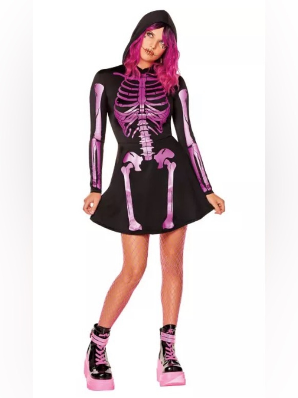 Spirit Black and Pink Skeleton Hoodie Skater Dress